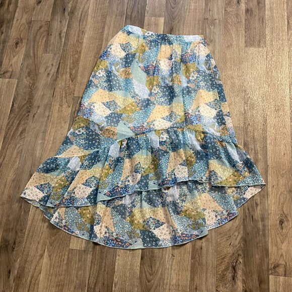 Knitworks Floral Asymmetric Hi Low Skirt Blue Girls Size Large - Picture 1 of 7